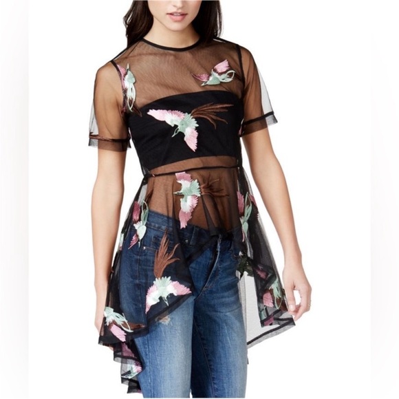 Endless Rose Black High/Low Embroidered Mesh Tunic
Blouse w/Birds. NWT Size XS* - Picture 7 of 7